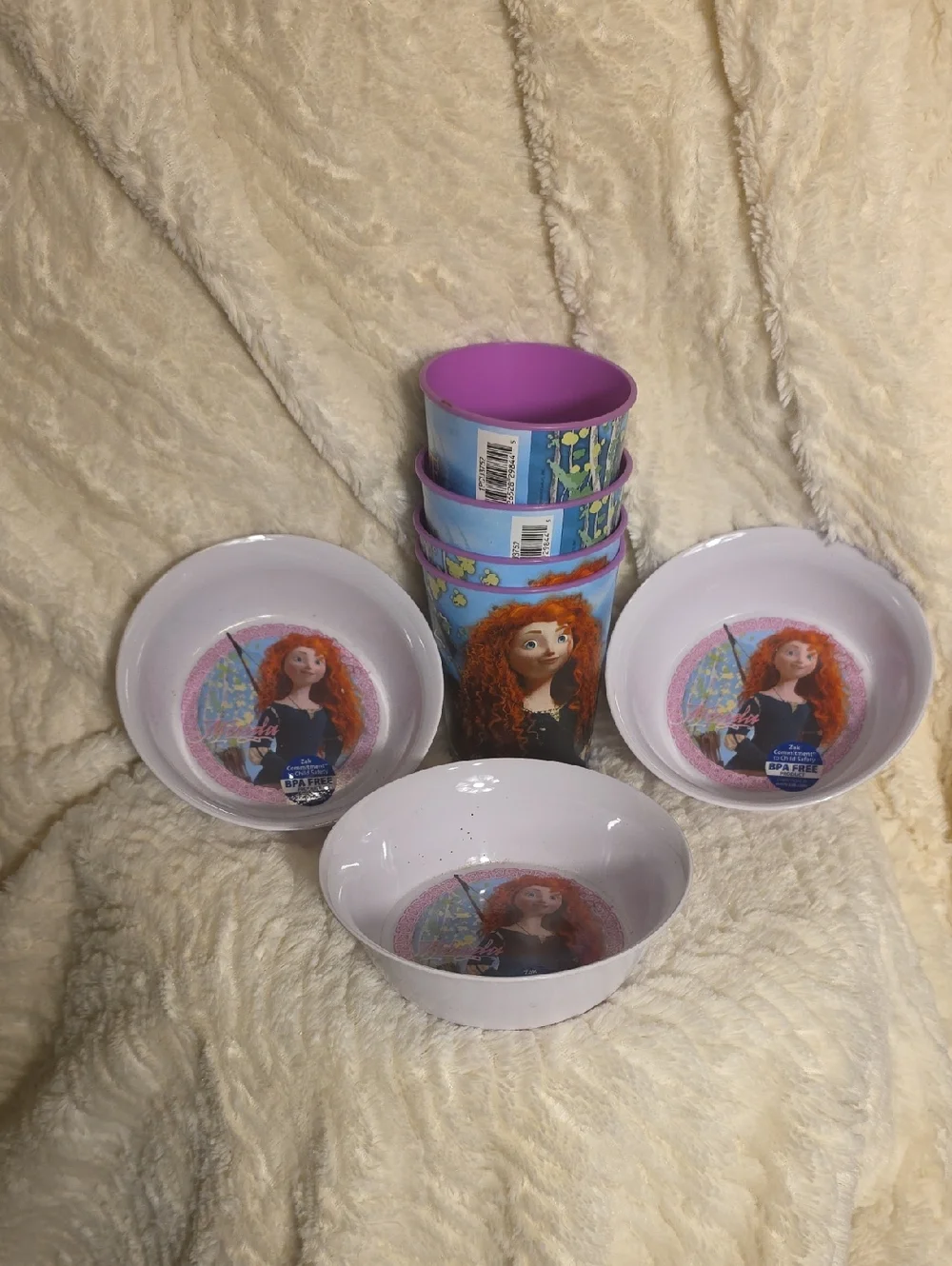 Disney Pixar Princess Merida Set Of 3 Party Bowls With 4 Cups